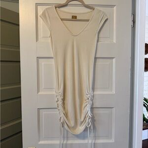 Free People Good Feels Ruched Mini Dress Coconut Milk XS